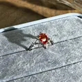 Elegant garnet red stone ring in star-shaped silver setting within blue velvet box - Oval Star Style (12号) / Adjustable Open / Garnet Red