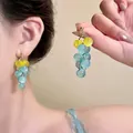Elegant blue and yellow beaded grape drop earrings with forest style design for women - Blue (E6956)