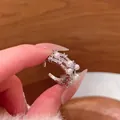 Elegant French style adjustable silver pearl ring with sparkling stones for women - Stacked Row Drill (J1065) / Adjustable Open / Silver