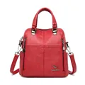 Zaino vintage rosso in pelle da donna con trama a punto croce e manici robusti - Rosso