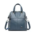 Zaino da donna in ecopelle blu lavata con logo a canguro e manici superiori resistenti - Blu