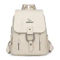 Elegante zaino da donna in pelle PU beige con patta minimalista e fibbia in metallo alla moda - Bianco avorio