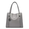 Borsa tote grigia grande capacità da donna con motivo litchi e logo canguro - 33x9x29cm / Grigio