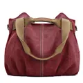 Vintage wine red canvas handbag with large capacity and stylish beige woven handles - Purple