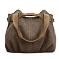 Vintage coffee brown canvas shoulder bag with large capacity for women's daily use - Coffee
