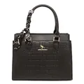 Professional black crocodile-patterned tote bag for women with decorative handle scarf - Black Stone Pattern