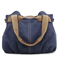 Large vintage canvas shoulder bag in navy blue, stylish and durable tote design. - Navy Blue