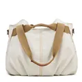 Large capacity off-white canvas tote bag with brown woven straps for retro fashion style - Off White
