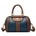 Elegant navy blue and brown women's crossbody handbag with braided leather details - Blue