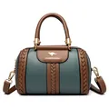 Fashionable contrast color-block women's handbag with woven details in green and brown - Green