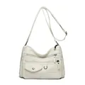 Elegant white crossbody bag for women with quilted detail and multi-zipper compartments - Off White