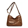 Vintage brown faux leather multi-pocket crossbody bag with adjustable shoulder strap - Yellow