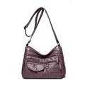 Stylish purple multi-pocket crossbody bag with quilted embroidery detail - Purple