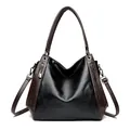 Simple black and brown soft leather large tote bag for women with crossbody strap - Black
