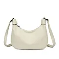 Elegante crèmewitte hobo-tas van zacht leer voor dames, stijlvolle grote schoudertas - Wit