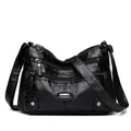 Classic black multi-pocket crossbody shoulder bag for women with silver hardware - Black