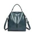Dark teal multi-functional women's backpack and shoulder bag in textured PU leather - Deep Teal (Blue)