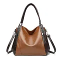 Spacious brown soft leather handbag for women featuring a detachable crossbody strap - Yellow