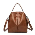 Vintage brown faux leather multi-functional women's backpack and shoulder bag - Brown (Yellow)