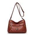 Brown multi-pocket faux leather shoulder bag for middle-aged women with adjustable strap - Yellow