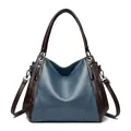 Minimalist blue and brown soft leather large tote bag with adjustable shoulder strap - Lake Blue