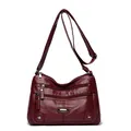 Elegant wine red multi-pocket crossbody shoulder bag with soft faux leather for women - Burgundy