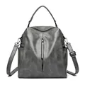 Elegant gray multi-functional women's faux leather backpack and shoulder bag design - Gray