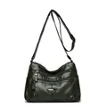 Dark green multi-pocket women's crossbody bag with multiple front zipper compartments - Green
