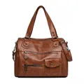 Braune Vintage-Handtasche für Damen aus PU-Leder mit großer Kapazität und Gurt - Gelbbraun