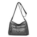 Elegant grey multi-pocket women's crossbody bag made of soft premium faux leather - Dark Gray