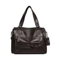 Große vintage dunkelbraune Handtasche aus PU-Leder mit Multi-Pocket-Design für Damen - Schwarz