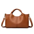 Elegant brown pebble leather top handle handbag with adjustable shoulder strap - Yellow