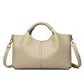 Elegant beige pebbled leather handbag featuring a top handle and adjustable strap - Apricot