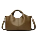 Trendy olive green leather-textured handbag for women with versatile shoulder strap - Khaki