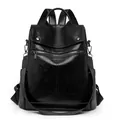 Stylish black anti-theft convertible backpack for women with glossy crinkle finish - Black