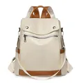 Stylish cream and brown women's anti-theft travel backpack in premium PU leather - Rice White With Yellow