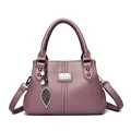 Elegant purple-pink faux leather handbag for women with kangaroo logo and leaf charm - Purple