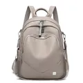 Sac à dos moderne en cuir souple gris kaki pour femme avec texture grainée élégante - Gris Terre
