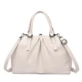 Elegante cremefarbene Handtasche aus Kunstleder mit Bügelverschluss und Trageriemen - Gebrochenes Weiß