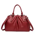 Elegante weinrote Lederhandtasche mit Clipverschluss und verstellbarem Schultergurt - Rot