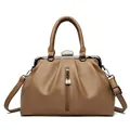 Elegante braune Damenhandtasche aus Kunstleder mit Vintage-Verschluss und verstellbarem Gurt - Khaki