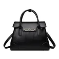 Elegant black leather handbag for women featuring a gold kangaroo buckle and large capacity - Black