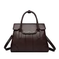 Elegant dark brown leather handbag with large capacity and adjustable crossbody strap. - Coffee