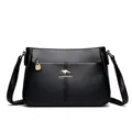 Elegant black pebble leather crossbody bag for women with high-capacity and gold logo - Black