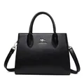 Elegante zwarte leren draagtas met handvat en crossbody schouderriem - Zwart