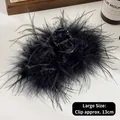 Close-up view of elegant black ostrich feather hair claw clip with 13cm length measurement - Black Feather Claw Clip, 13cm