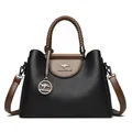 Elegant black leather women handbag with brown braided handle and kangaroo charm - Woven Handle Tote Bag / Black