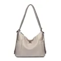 Große beige Hobo-Tasche für Damen aus hochwertigem PU-Leder für Alltag - Grau