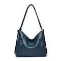 Elegante dunkelblaue Damen-Einkaufstasche aus strukturiertem Leder mit Känguru-Logo - Blau