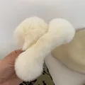 Elegant cream-colored plush hair claw clip with soft faux fur for women's hairstyles - Large Shark Shape / Beige